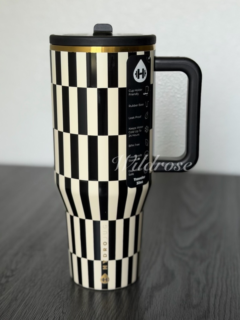 Hydrojug BLACK TIE 32oz Traveler Black White Tiles Checkers NWT